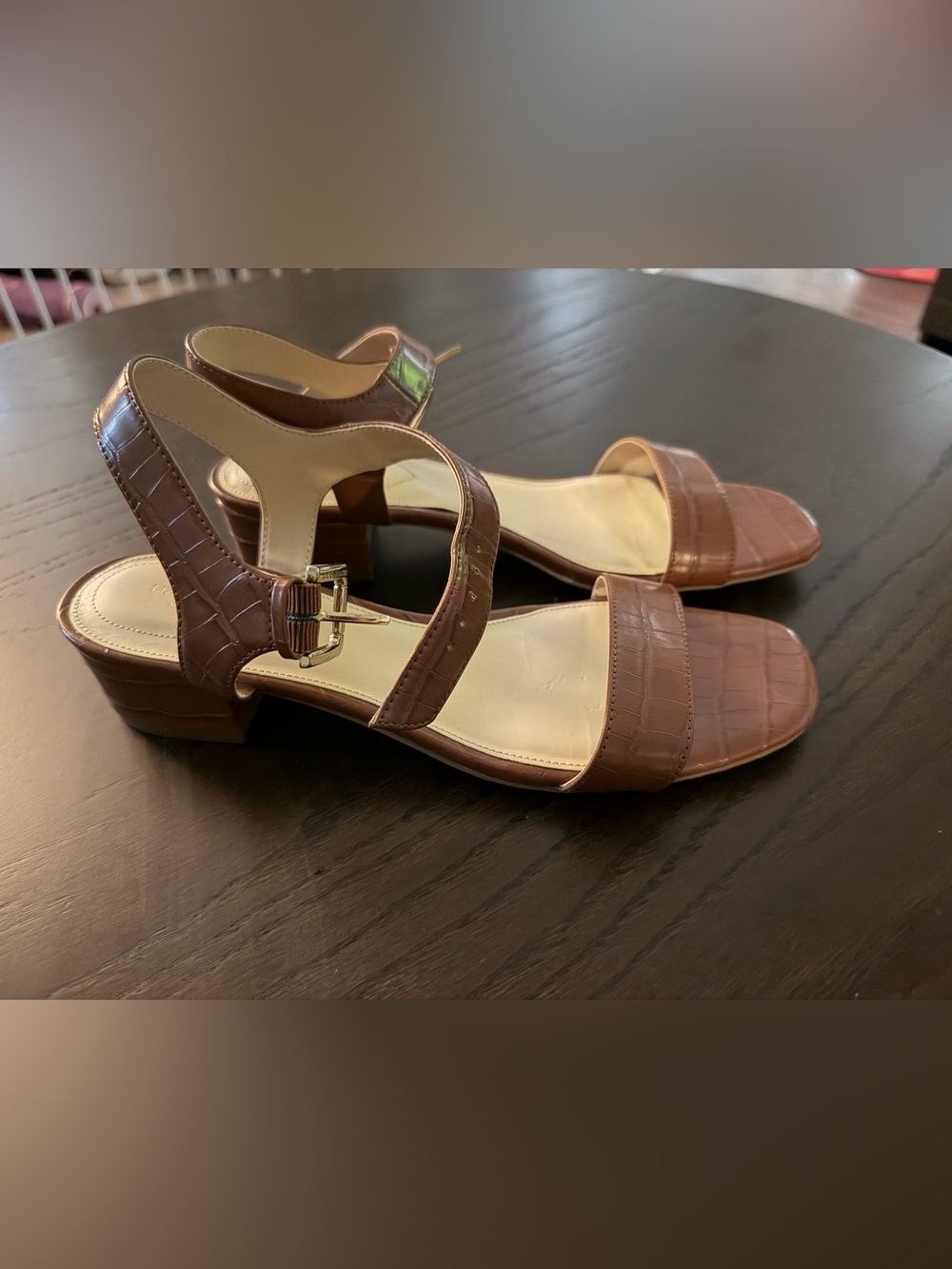 Liz Claiborne Brown Croc-Embossed Buckle Sandals